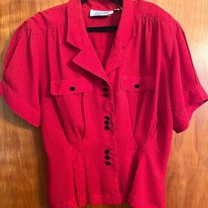 Vintage 80’s secretary/office wear Josephine red shirt baby moons barbie core